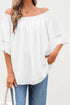 Textured Off Shoulder Lace Insert Long Sleeve Blouse