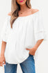 Textured Off Shoulder Lace Insert Long Sleeve Blouse