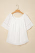 Textured Off Shoulder Lace Insert Long Sleeve Blouse