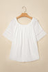 Textured Off Shoulder Lace Insert Long Sleeve Blouse