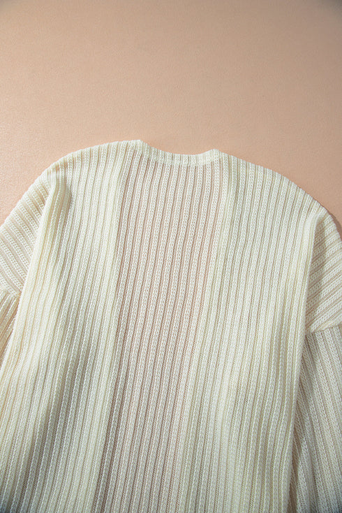 Textured Open Front Drop Shoulder Lightweight Knit Cardigan