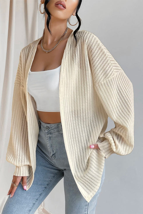 Textured Open Front Drop Shoulder Lightweight Knit Cardigan