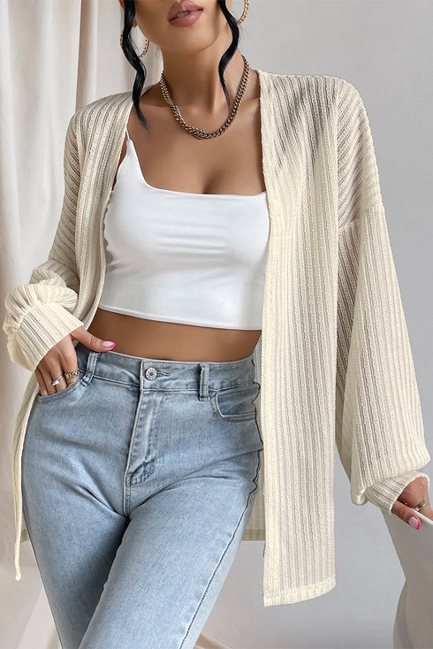 Textured Open Front Drop Shoulder Lightweight Knit Cardigan