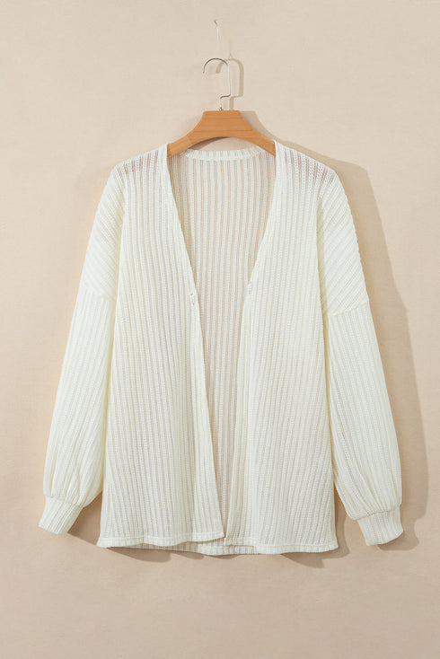 Textured Open Front Drop Shoulder Lightweight Knit Cardigan