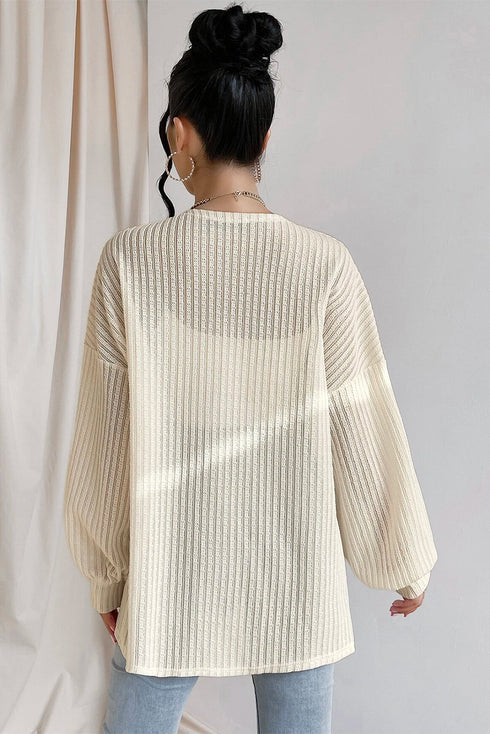 Textured Open Front Drop Shoulder Lightweight Knit Cardigan