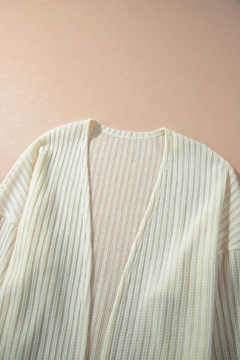 Textured Open Front Drop Shoulder Lightweight Knit Cardigan