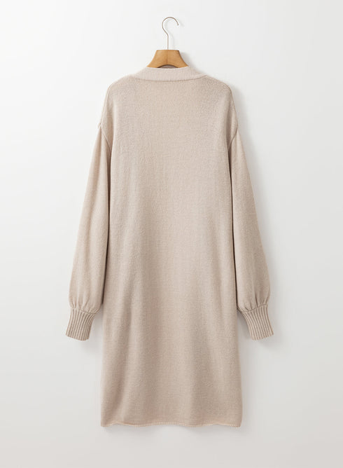 Textured Open Front Pocketed Long Sleeve Cardigan