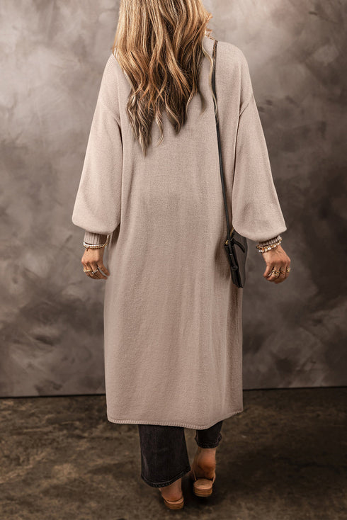 Textured Open Front Pocketed Long Sleeve Cardigan