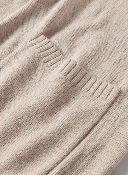 Textured Open Front Pocketed Long Sleeve Cardigan