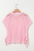 Textured Open Knit Dolman Sleeve Adjustable Tie Hem Top