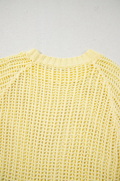 Textured Open Knit Dolman Sleeve Adjustable Tie Hem Top