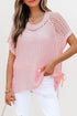 Textured Open Knit Dolman Sleeve Adjustable Tie Hem Top