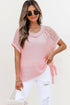 Textured Open Knit Dolman Sleeve Adjustable Tie Hem Top