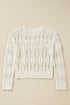 Textured Open Knit Geometric Pattern Long Sleeve Sweater