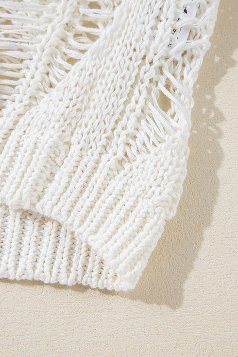 Textured Open Knit Geometric Pattern Long Sleeve Sweater