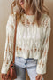 Textured Open Knit Geometric Pattern Long Sleeve Sweater