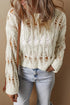 Textured Open Knit Geometric Pattern Long Sleeve Sweater