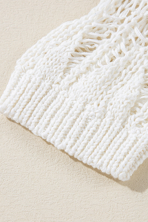 Textured Open Knit Geometric Pattern Long Sleeve Sweater