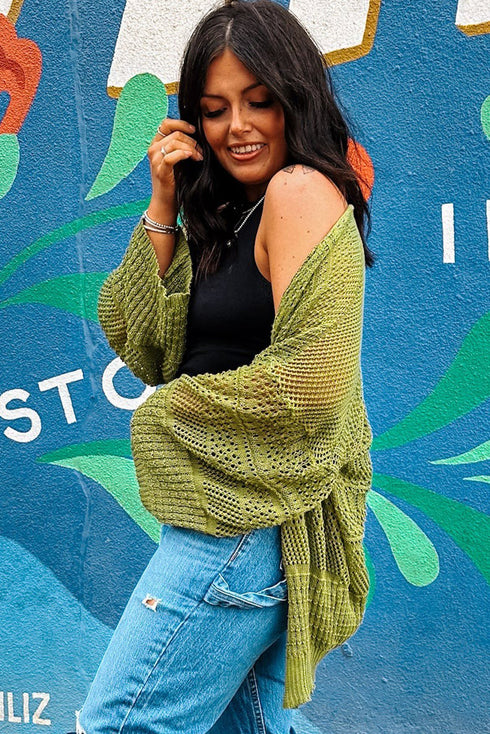 Textured Open Knit Relaxed Fit Layering Cardigan