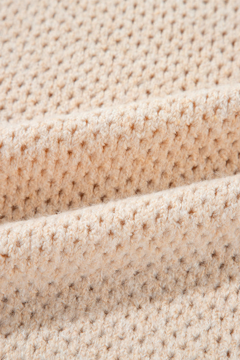 Textured Open Knit Slouchy V Neck Pullover Sweater