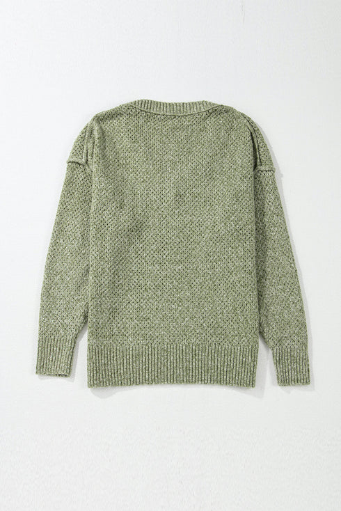 Textured Open Knit Slouchy V Neck Pullover Sweater