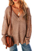 Textured Open Knit Slouchy V Neck Pullover Sweater