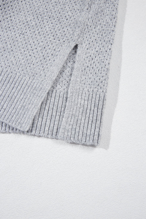 Textured Open Knit Slouchy V Neck Pullover Sweater