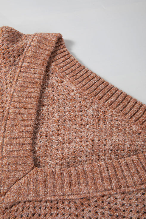 Textured Open Knit Slouchy V Neck Pullover Sweater