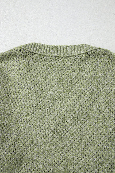 Textured Open Knit Slouchy V Neck Pullover Sweater