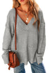 Textured Open Knit Slouchy V Neck Pullover Sweater