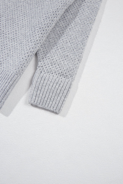 Textured Open Knit Slouchy V Neck Pullover Sweater