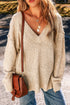 Textured Open Knit Slouchy V Neck Pullover Sweater
