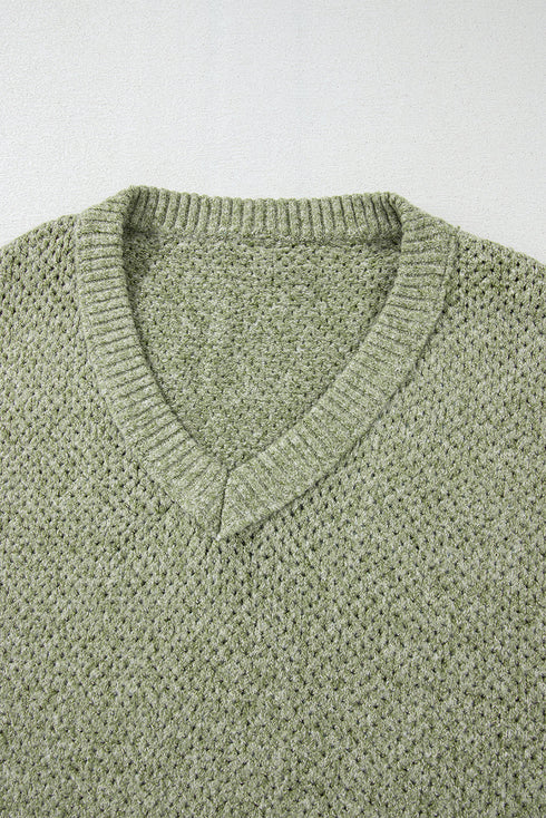 Textured Open Knit Slouchy V Neck Pullover Sweater