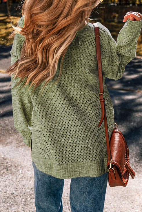 Textured Open Knit Slouchy V Neck Pullover Sweater