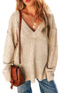 Textured Open Knit Slouchy V Neck Pullover Sweater