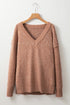 Textured Open Knit Slouchy V Neck Pullover Sweater