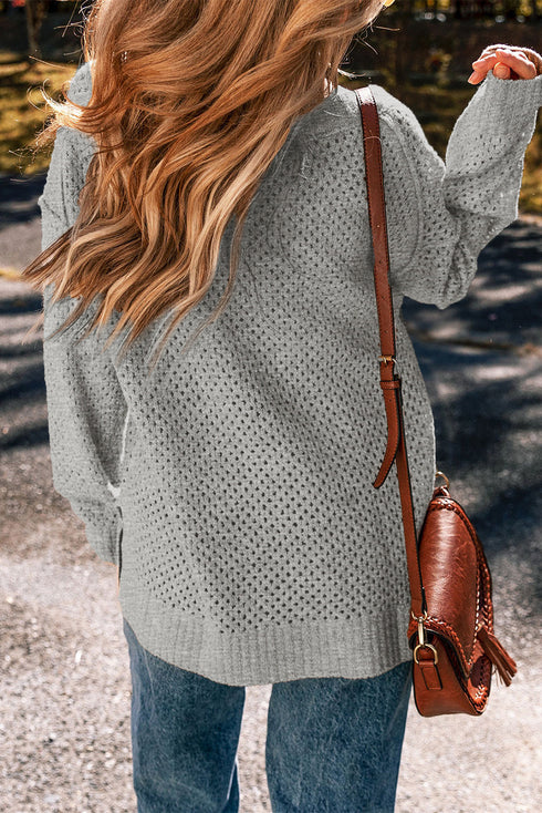 Textured Open Knit Slouchy V Neck Pullover Sweater