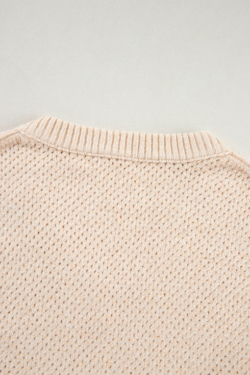 Textured Open Knit Slouchy V Neck Pullover Sweater