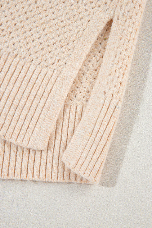 Textured Open Knit Slouchy V Neck Pullover Sweater