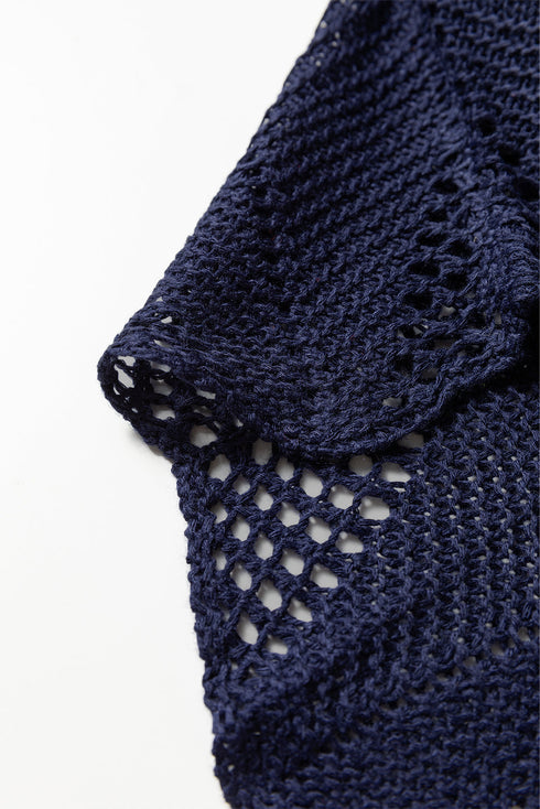 Textured Open Knit Zigzag Hem Pullover Sweater
