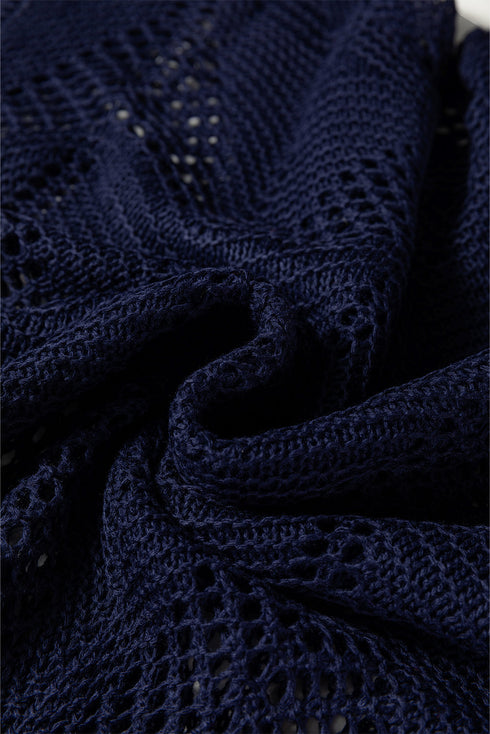Textured Open Knit Zigzag Hem Pullover Sweater