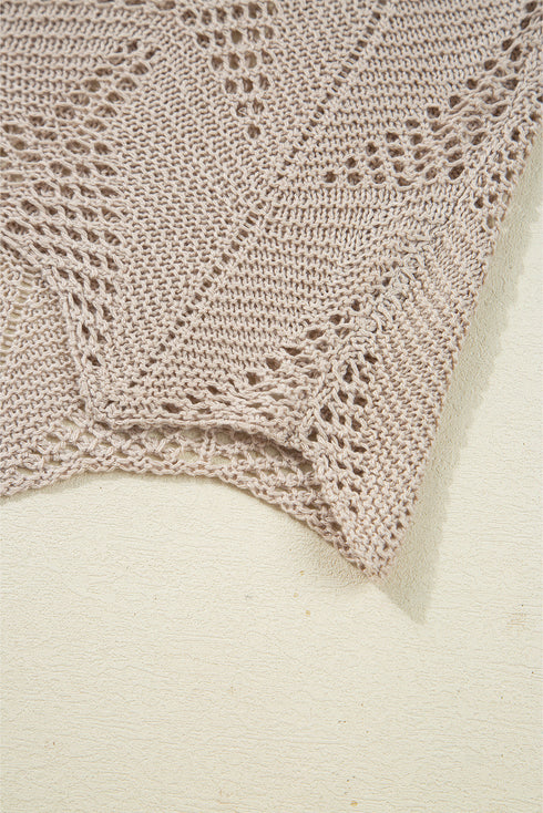 Textured Open Knit Zigzag Hem Pullover Sweater