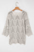 Textured Open Knit Zigzag Hem Pullover Sweater