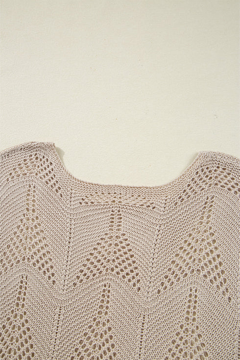 Textured Open Knit Zigzag Hem Pullover Sweater