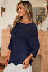 Textured Open Knit Zigzag Hem Pullover Sweater