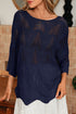 Textured Open Knit Zigzag Hem Pullover Sweater