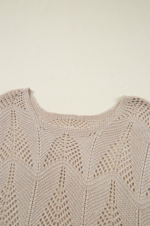 Textured Open Knit Zigzag Hem Pullover Sweater