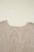 Textured Open Knit Zigzag Hem Pullover Sweater