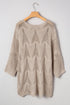 Textured Open Knit Zigzag Hem Pullover Sweater