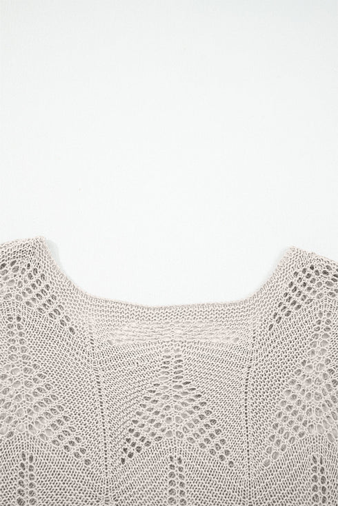 Textured Open Knit Zigzag Hem Pullover Sweater